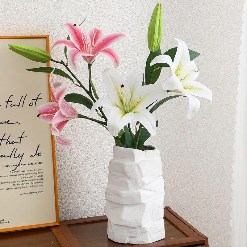 Artificial lily stem with lifelike flowers