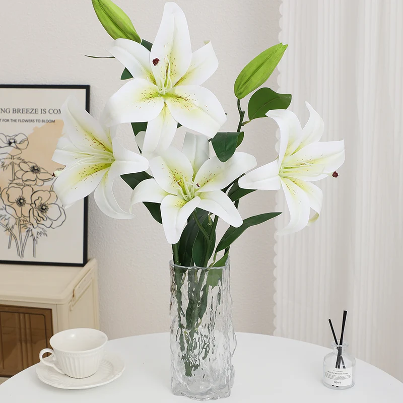 Artificial lily stem with lifelike flowers