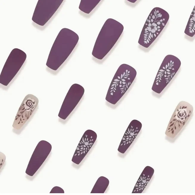 Floral Matte Acrylic Nail Art Stornfield