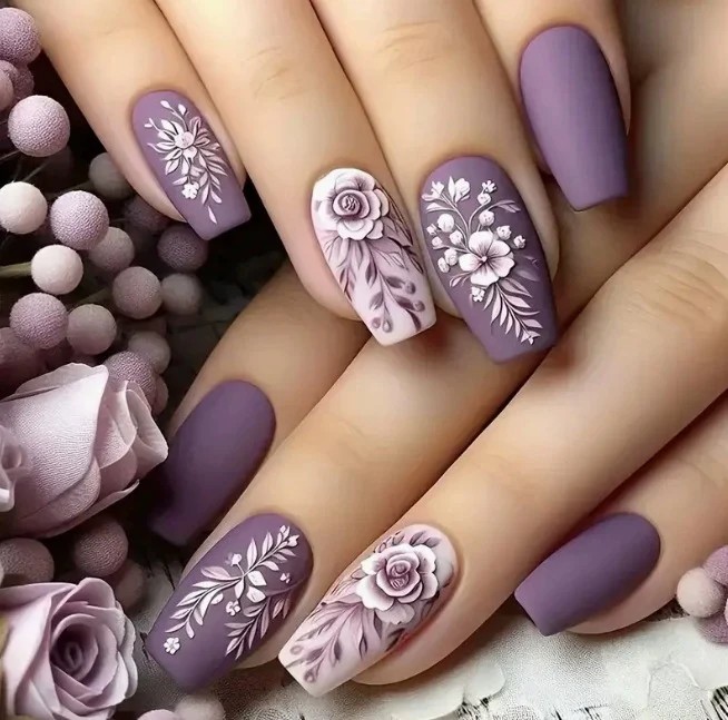 Floral Matte Acrylic Nail Art Stornfield
