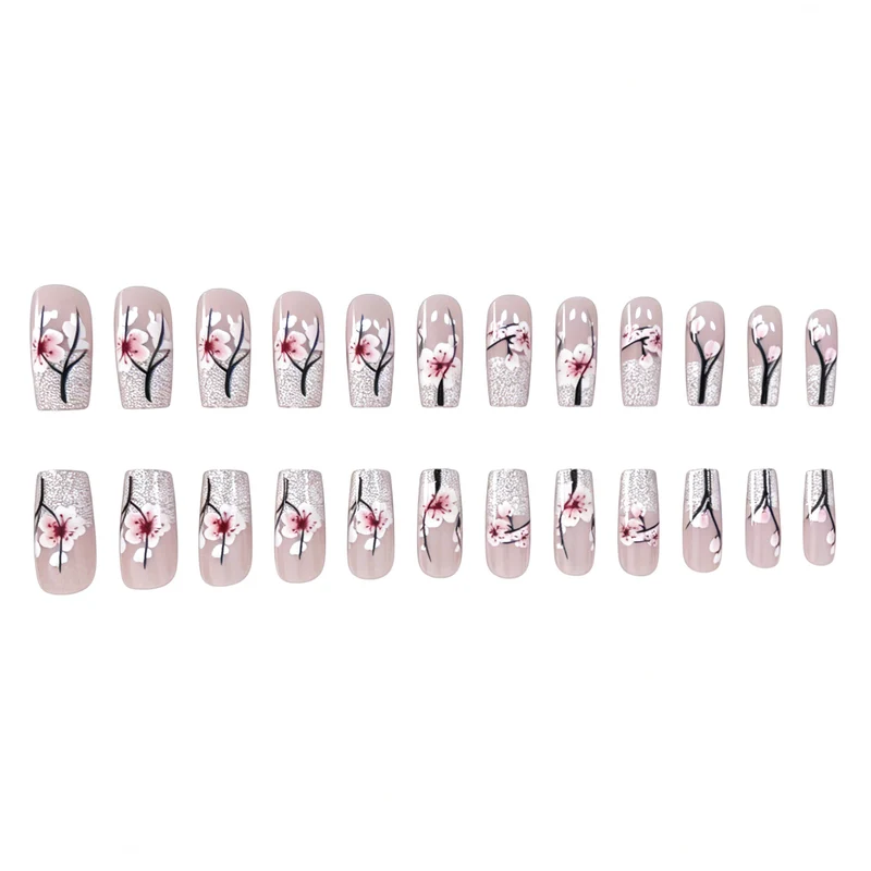 Floral Glitter Acrylic Nail Enhancements Stornfield