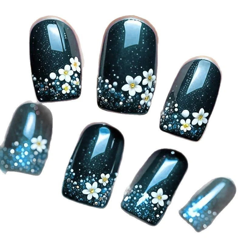 Floral Glitter Acrylic Nail Art Extensions Stornfield