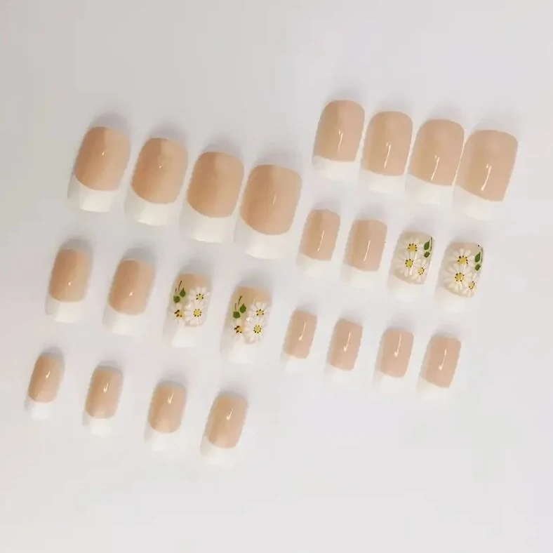 Floral French Tip Nail Art Enhancements Stornfield