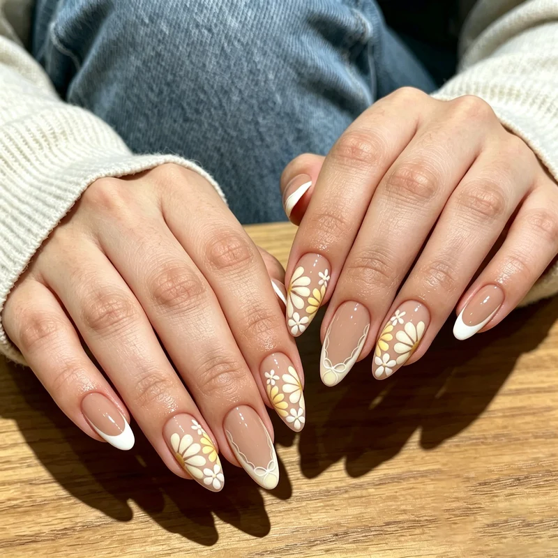 Floral French Tip Nail Art Enhancements Stornfield 1789915430