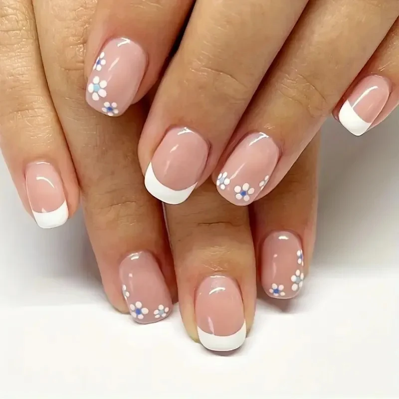 Floral French Tip Acrylic Nail Enhancements Stornfield