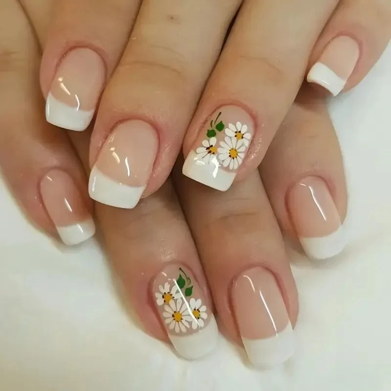 Floral French Tip Acrylic Nail Enhancements Stornfield
