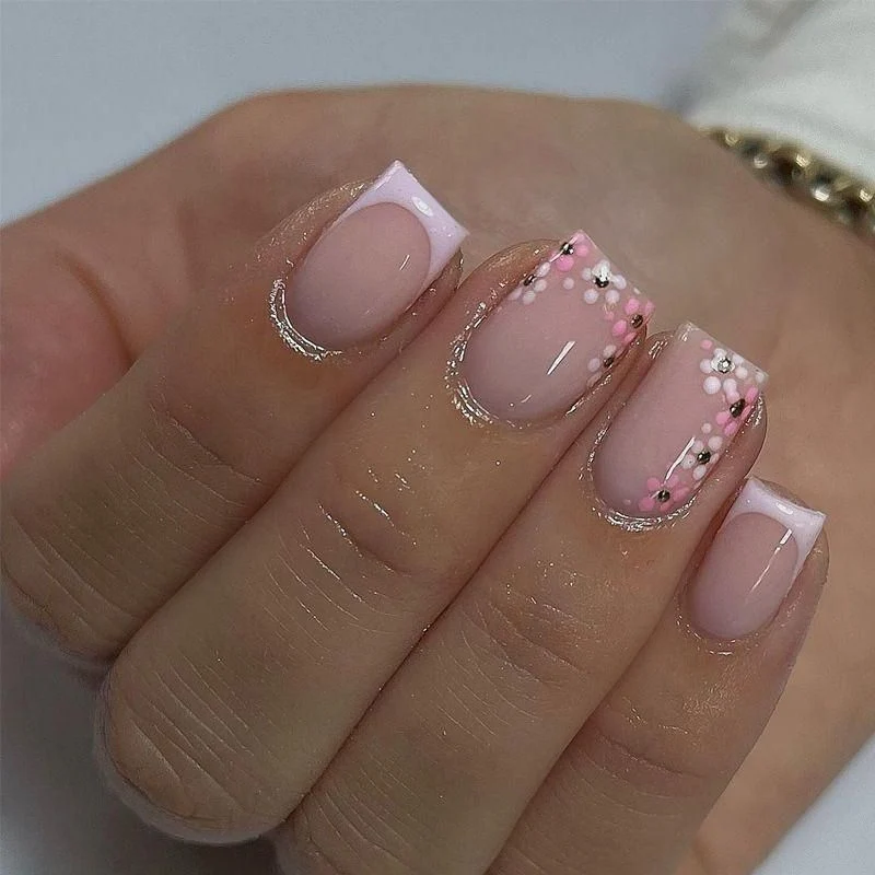 Floral French Tip Acrylic Nail Enhancements Stornfield