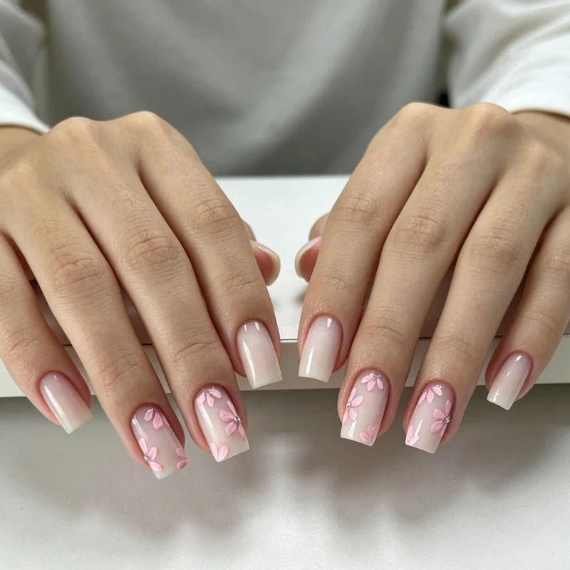 Floral Embellished Acrylic Nail Art Enhancements Stornfield