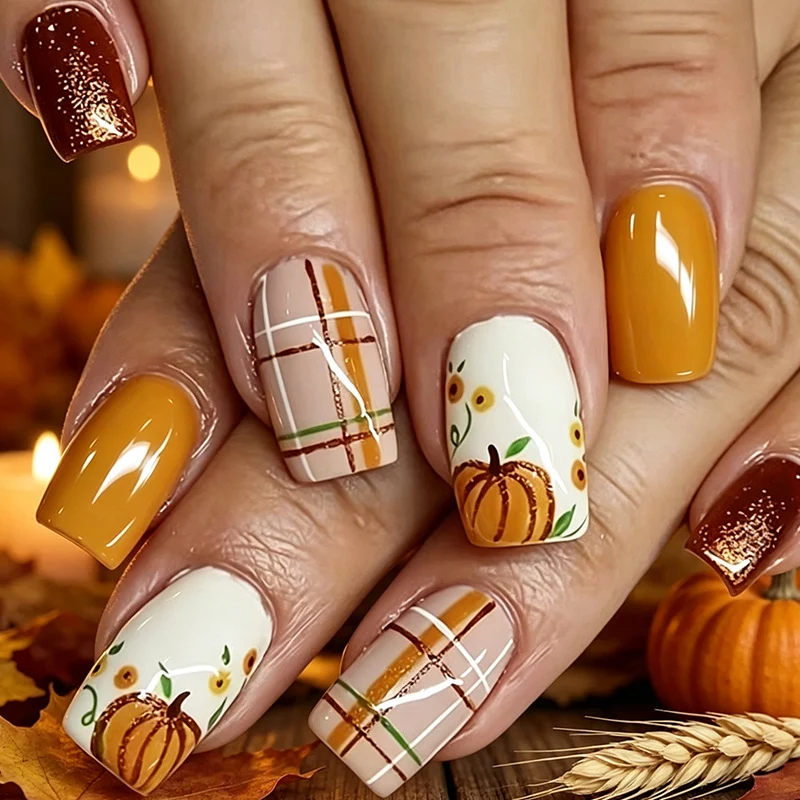 Festive Pumpkin-Inspired Nail Art Set Stornfield