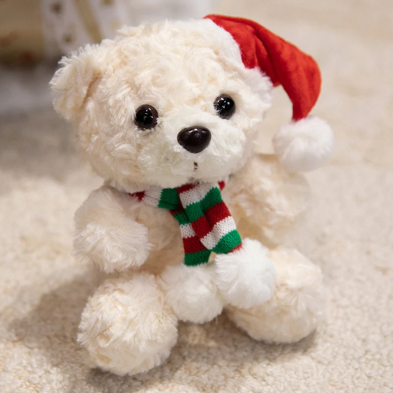Plüsch Weihnachts-Teddy mit Santa-Hut und Strickschal Feiertags-Huggable Stofftier Karnz