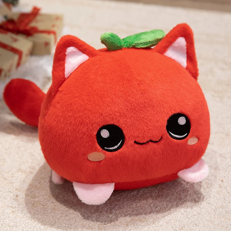 Kawaii Rund Katze-Obst Plüschkissen mit Blatt oben und quetschiger Bohnenfüllung Kuschelgefährte Karnz