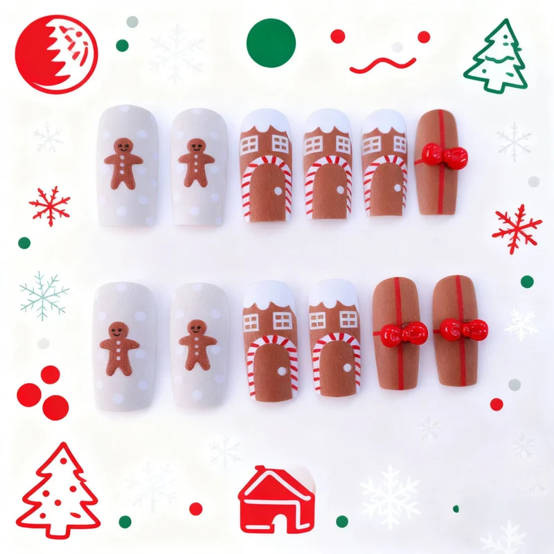 Festive Holiday-Themed Press-On Nail Art Stornfield