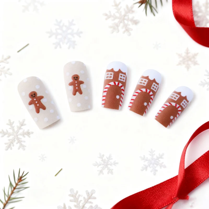 Festive Holiday-Themed Press-On Nail Art Stornfield