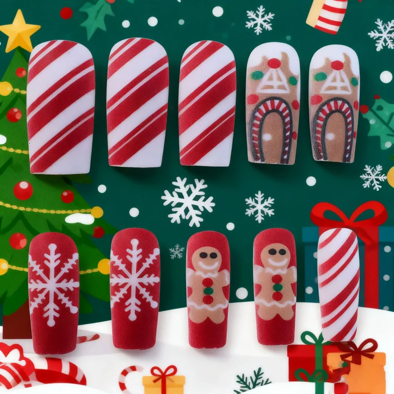 Festive Holiday-Themed Acrylic Nail Art Enhancements Stornfield