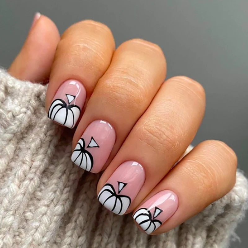 Künstlerisches Kürbis-Thema Press-On Nagelset Karnz