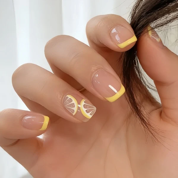 Elegant Lemon-Themed Acrylic Nail Art Enhancements Stornfield