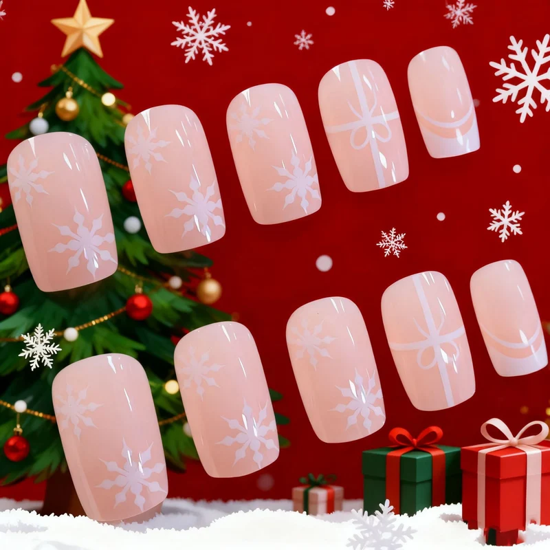 Elegant Holiday-Themed Acrylic Nail Art Enhancements Stornfield