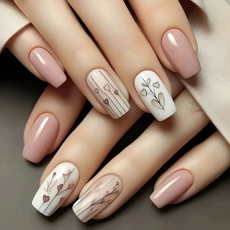 Elegant Heart-Themed Acrylic Nail Art Stornfield
