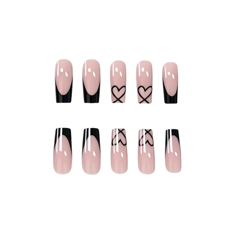 Elegant Heart-Patterned Acrylic Nail Design Stornfield