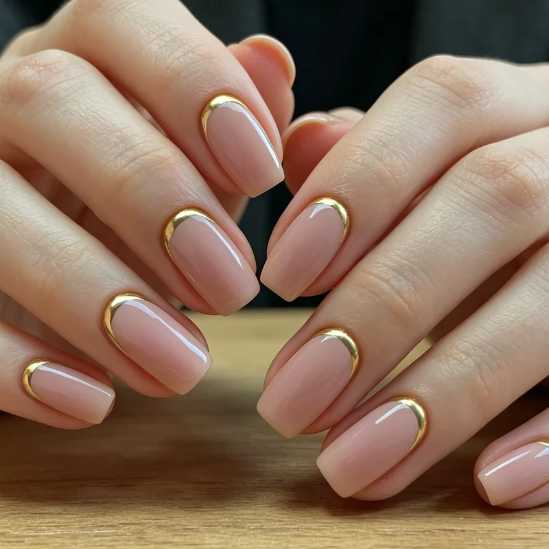 Elegant Gold-Trimmed Nail Art Stornfield
