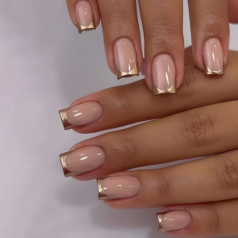 Elegant Gold-Trimmed Acrylic Nail Enhancements Stornfield