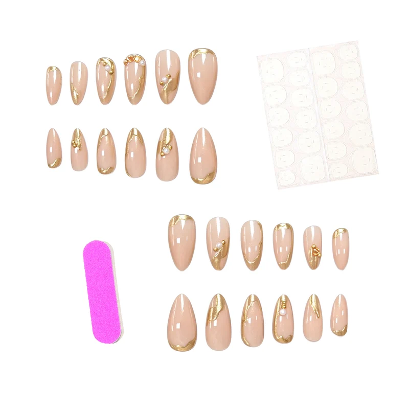 Elegant Gold-Decorated Acrylic Nail Art Enhancements Stornfield
