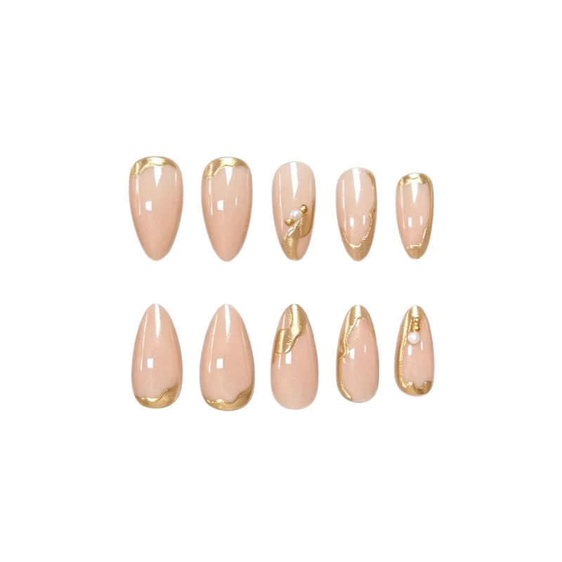 Elegant Gold-Decorated Acrylic Nail Art Enhancements Stornfield