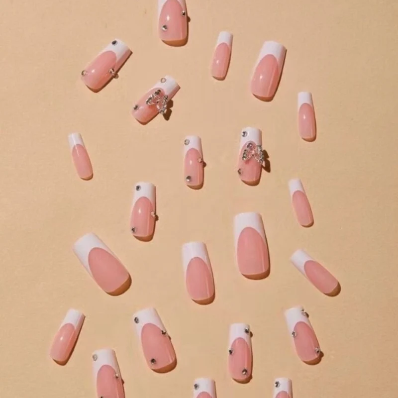 Elegant Glitter-Embellished French Tip Acrylic Nails Stornfield