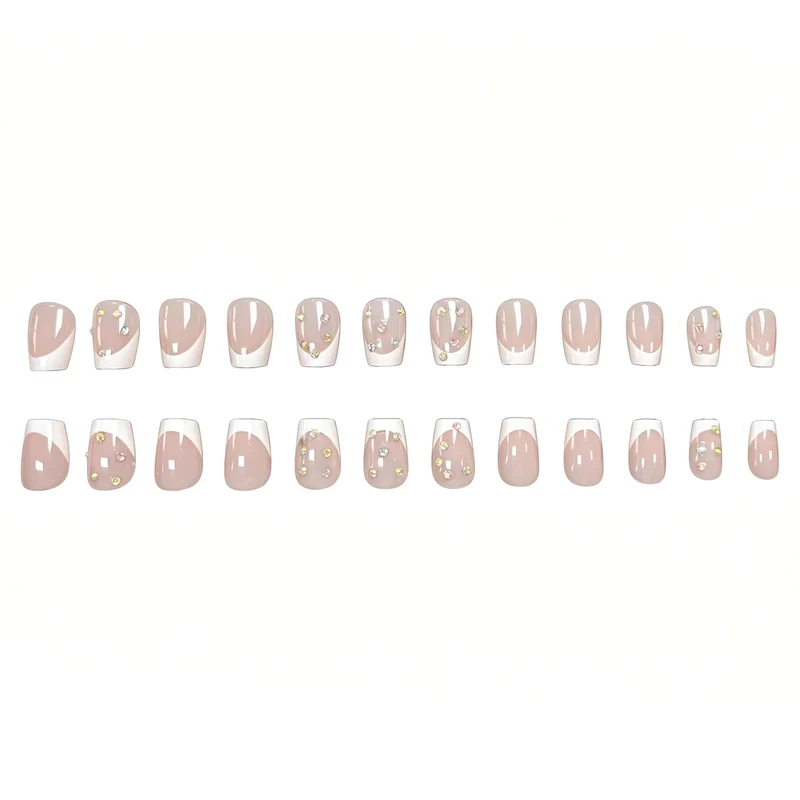 Elegant French Tip Nail Art Enhancements with Gem Accents Stornfield