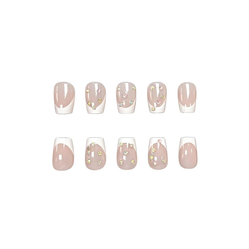 Elegant French Tip Nail Art Enhancements with Gem Accents Stornfield
