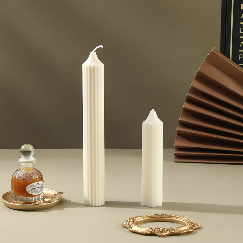 Ribbed Sculptural Column Candle Set