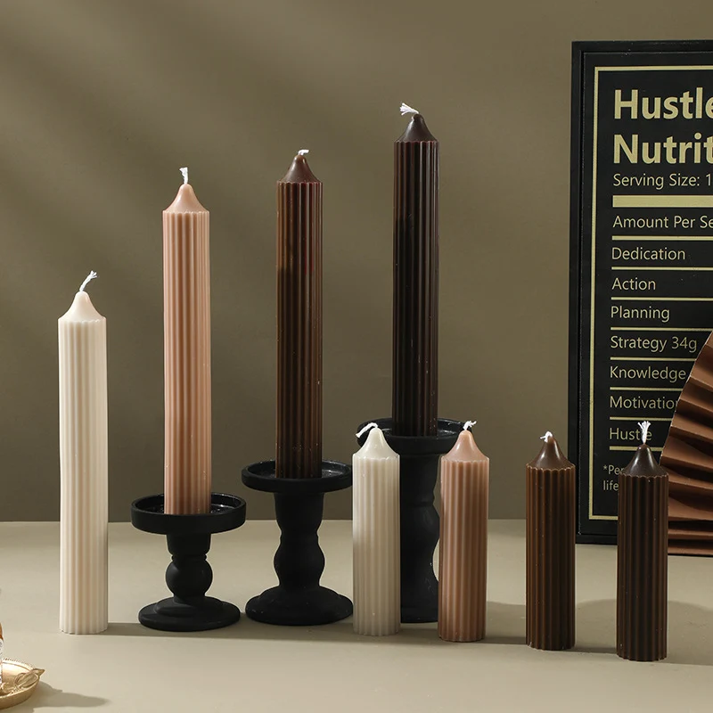 Ribbed Sculptural Column Candle Set
