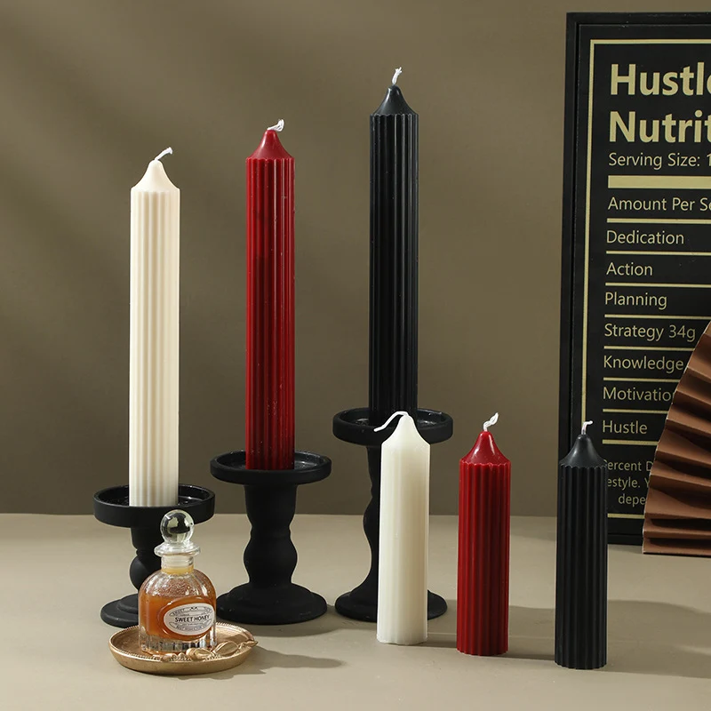 Ribbed Sculptural Column Candle Set
