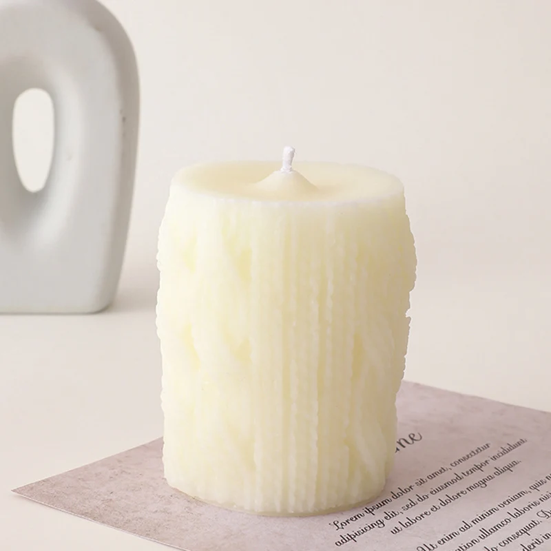 Ribbed Rectangular Pillar Candle with Vertical Fluted Texture