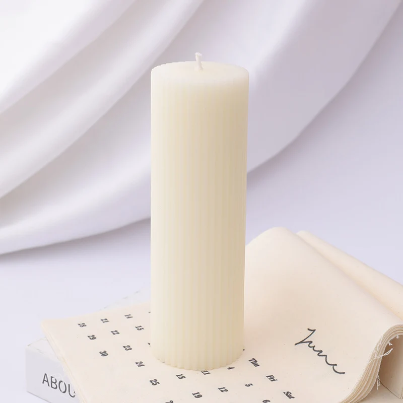 Ribbed Rectangular Pillar Candle with Vertical Fluted Texture