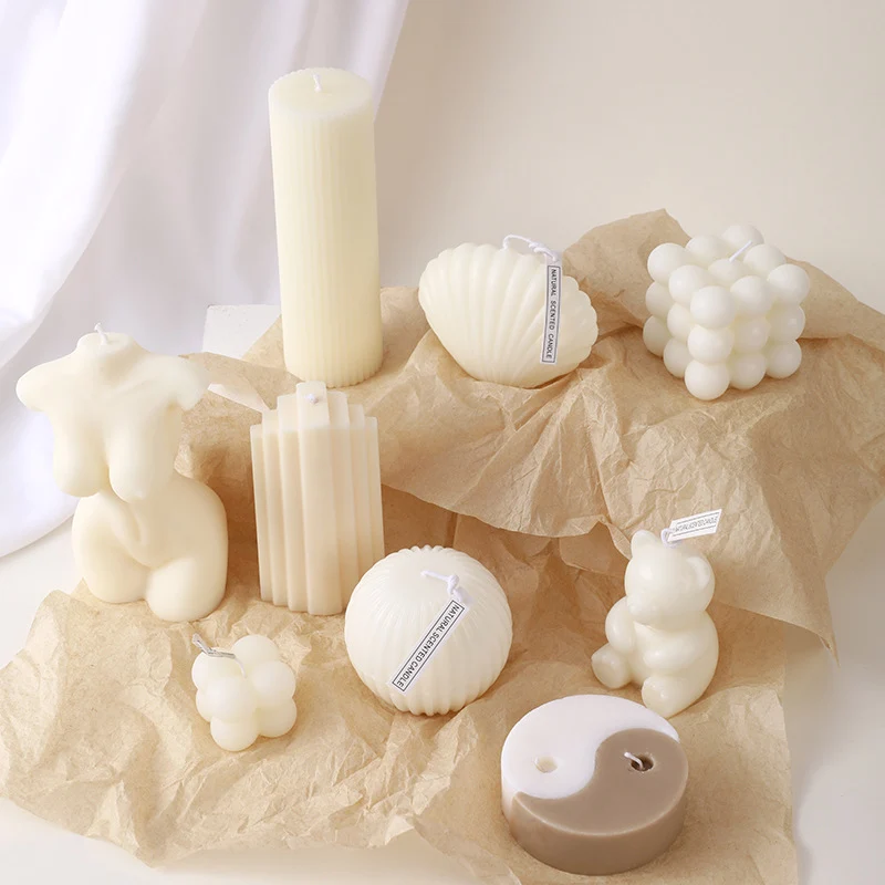 Ribbed Rectangular Pillar Candle with Vertical Fluted Texture