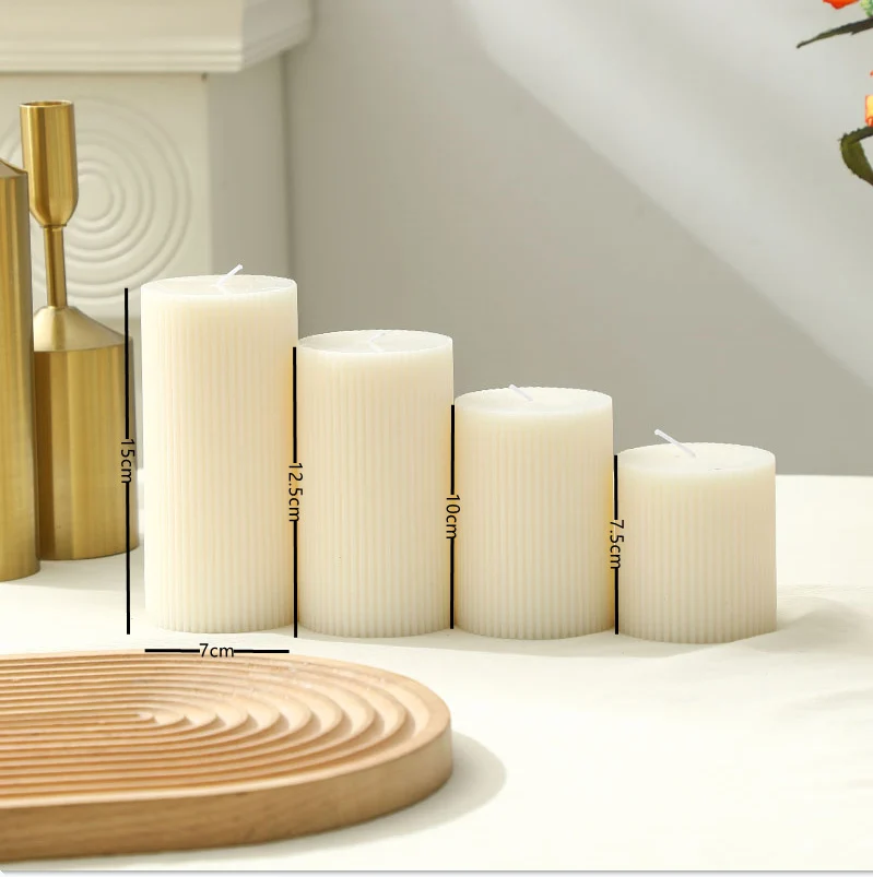 Ribbed Pillar Candle Collection with Graduated Heights and Drip-Resistant Finish
