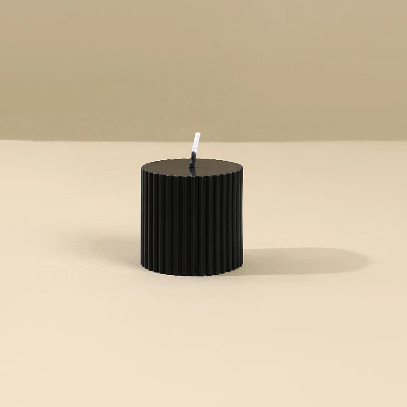 Ribbed Column Pillar Candle with Glass Pedestal Holder