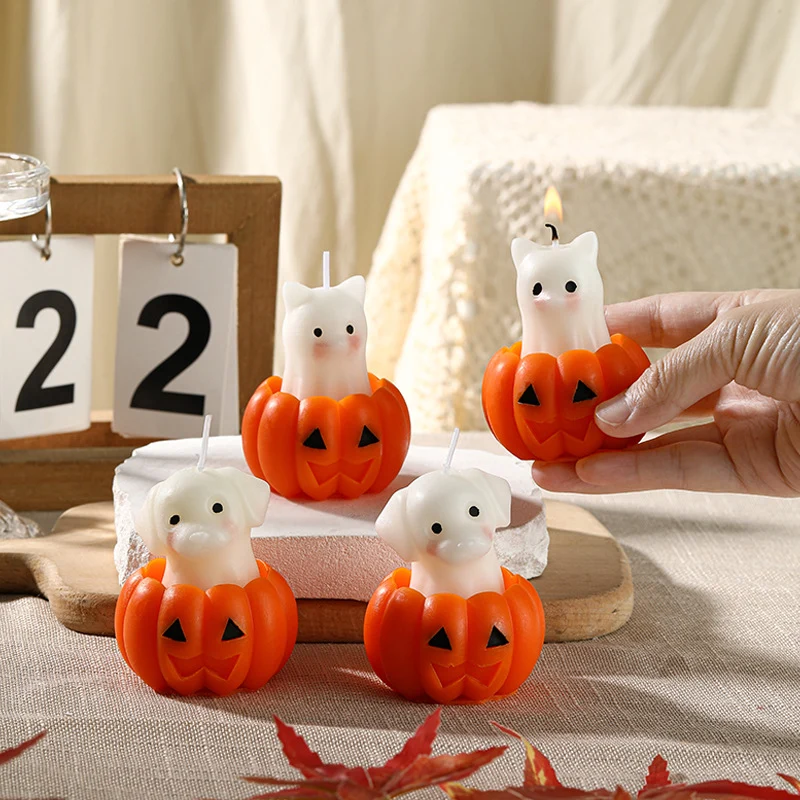 Novelty Halloween Puppy-in-Pumpkin Decorative Wax Candle
