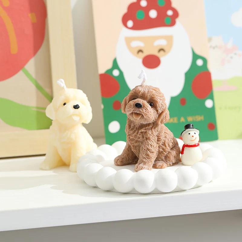 Mini Realistic Puppy Sculptural Scented Candle with Textured Fur