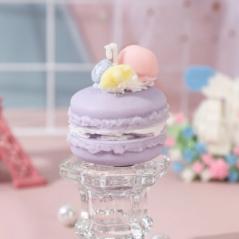 Mini Macaron Sculptural Scented Decorative Candle with Whipped Cream Topper