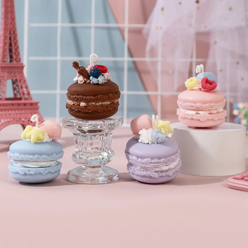 Mini Macaron Sculptural Scented Decorative Candle with Whipped Cream Topper