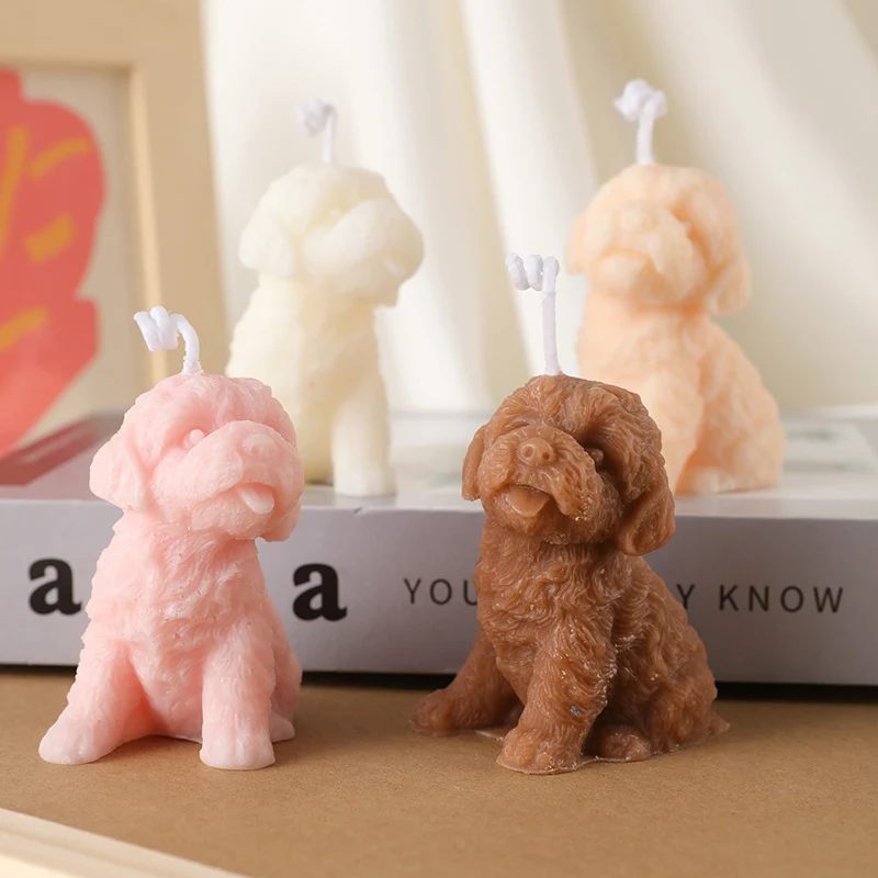 Lifelike Sitting Puppy Wax Figurine Candle for Home Decor