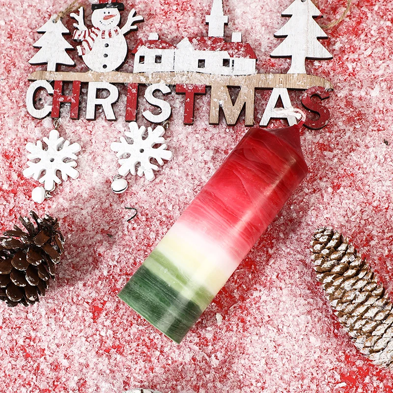 Layered Ombre Holiday Decorative Pillar Candle with Tapered Top and Cotton Wick