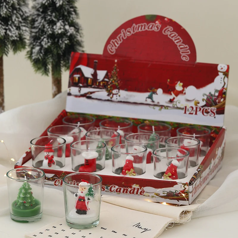 Holiday Figurine Votive Candle Set in Glass Cups