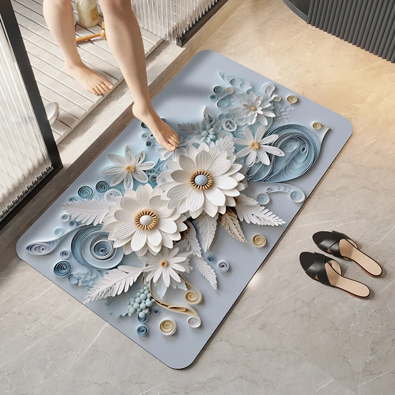 Weicher Plüsch Badeteppich mit Blumendesign