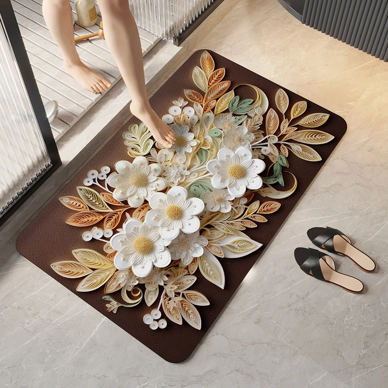 Weicher Plüsch Badeteppich mit Blumendesign