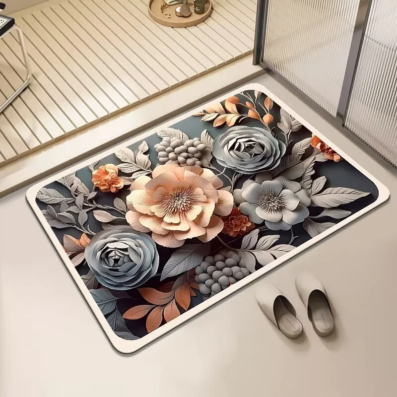 Florales Design rutschfester Badteppich