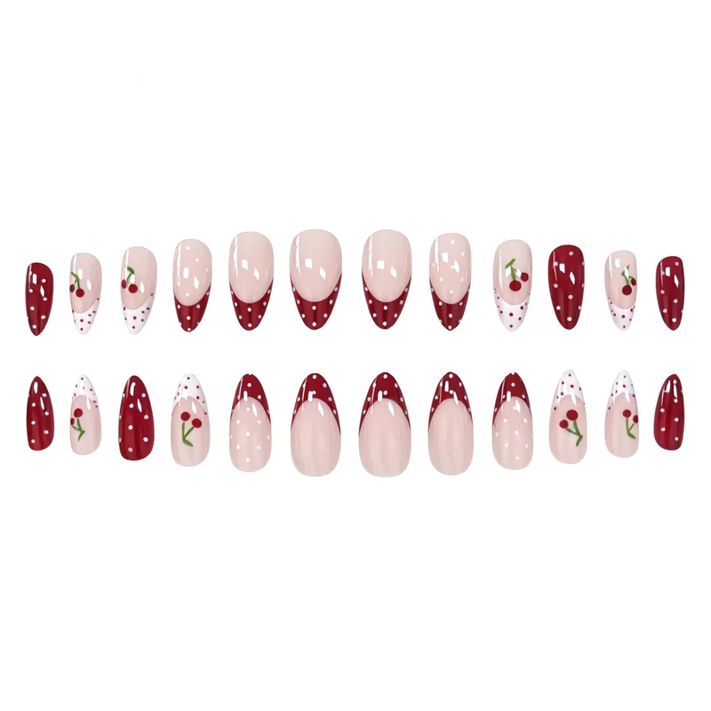 Cherry-Themed Acrylic Nail Art Enhancements Stornfield