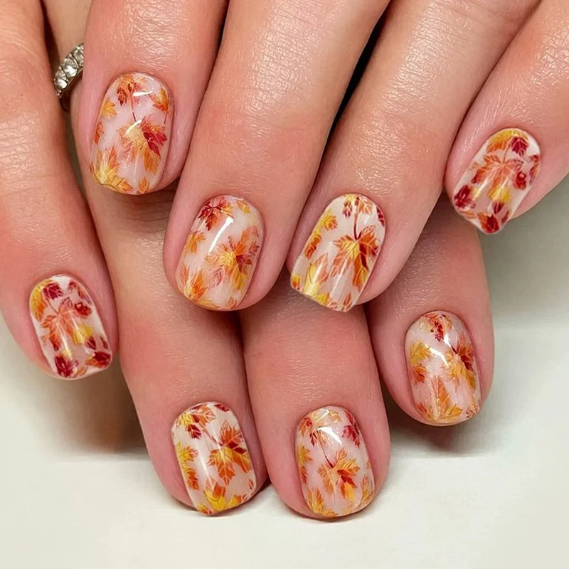 Autumn-Inspired Leaf Print Nail Art Stornfield